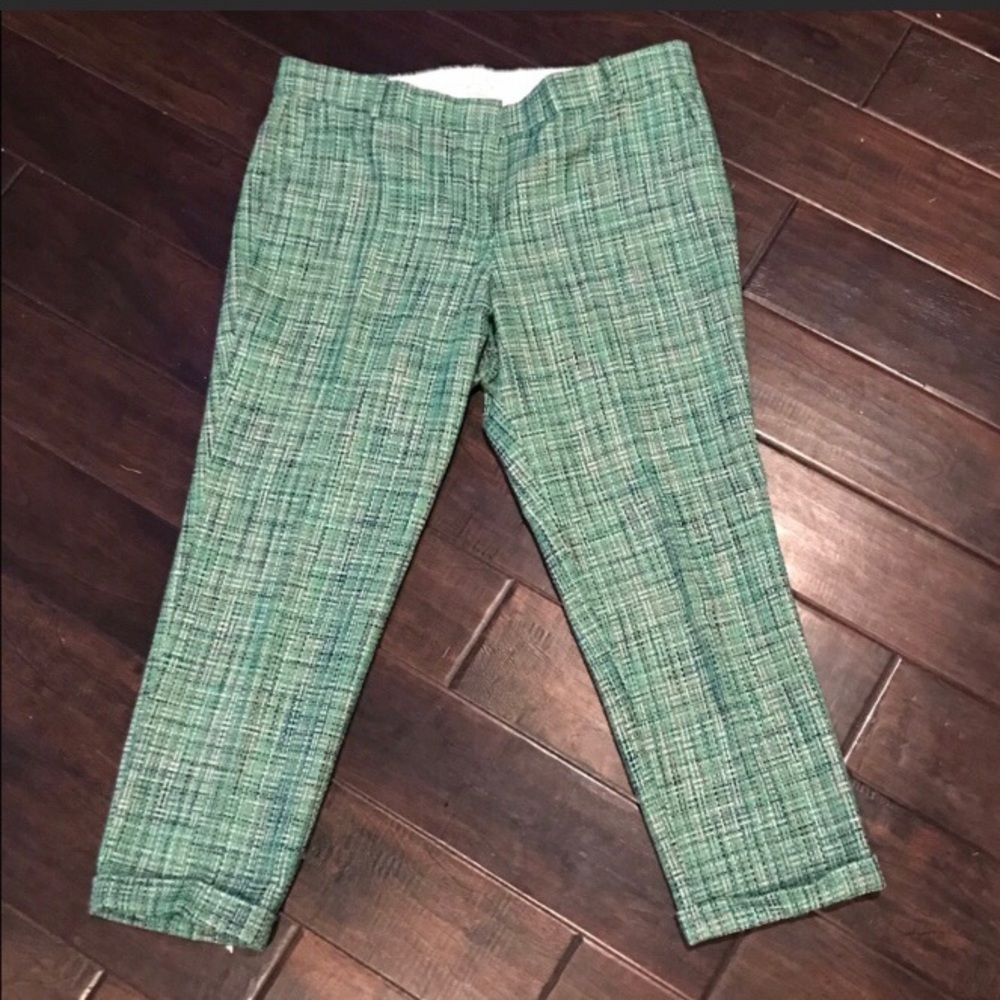 J.Crew Green Tweed Bouclé Cropped Trousers Textured Ankle Pants